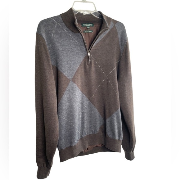 Fairway & Greene Sweater Large 1/4 Zip Argyle Merino Wool Lined Golf Classic - Picture 3 of 13